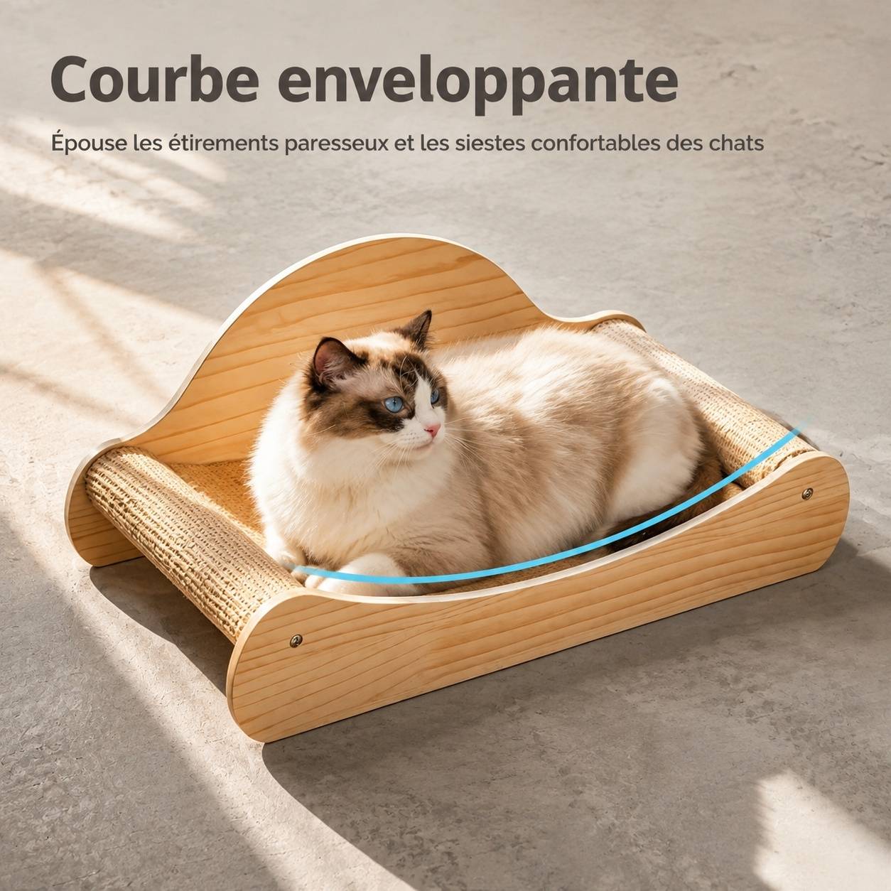 Fauteuil à Dormir et Grattoir pour Chat en Bois Massif et Sisal Naturel - Image 6