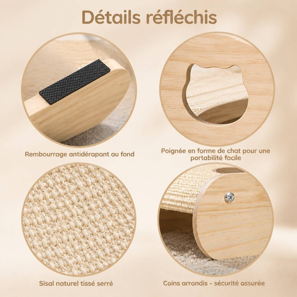 Fauteuil à Dormir et Grattoir pour Chat en Bois Massif et Sisal Naturel - Image 3
