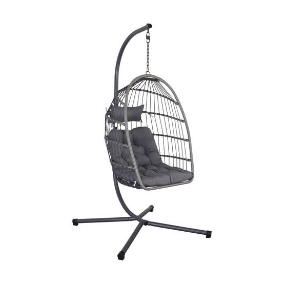 sweeek - Fauteuil œuf suspendu anthracite TOSCANA acier. osier. polyester. 105 x 105 x 196 cm | sweeek - Image 2
