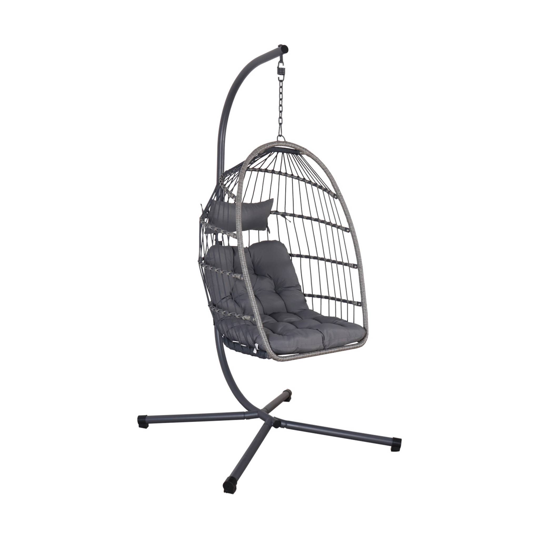 sweeek - Fauteuil œuf suspendu anthracite TOSCANA acier. osier. polyester. 105 x 105 x 196 cm | sweeek - Image 2
