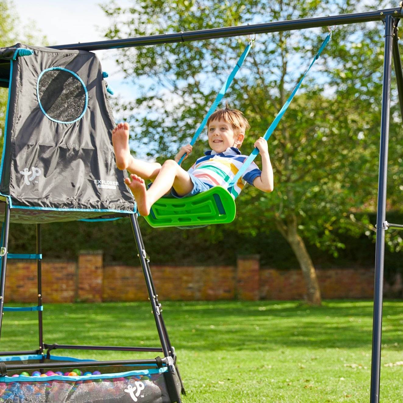 Tp Toys - Aire de jeux métal EXPLORER TOUR noir - tapis explorer - balançoire - basket - toboggan - piscine à balles h246 cm - Image 10