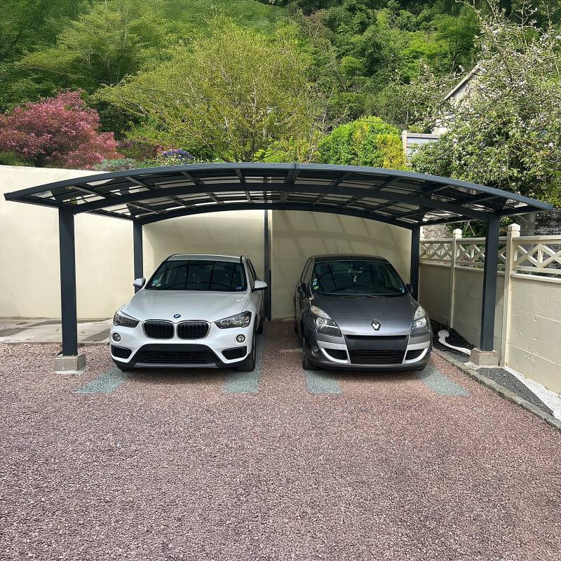 Carport double 30m² aluminium polycarbonate gris anthracite avec gouttières intégrées Eagle X-Metal - Image 2