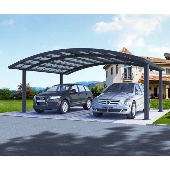 Carport double 30m² aluminium polycarbonate gris anthracite avec gouttières intégrées Eagle X-Metal - Image 1