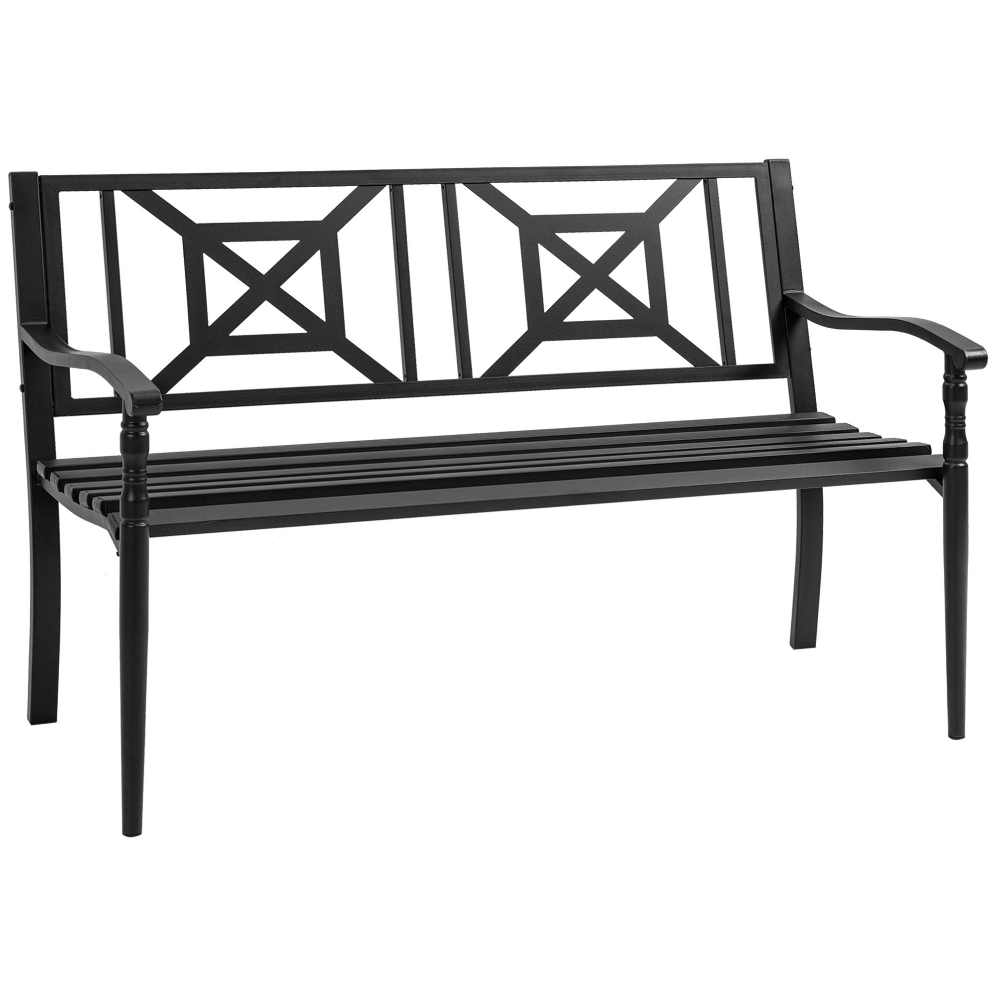 Outsunny - Banc de jardin 2 places style fer forgé piètement avant effilé accoudoirs courbés métal thermolaqué anticorrosion noir - Outsunny
