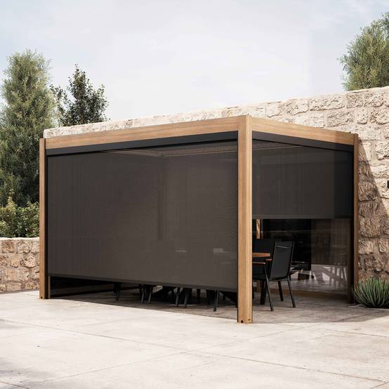 Oviala - Pergola bioclimatique autoportée motorisée éclairée 3x4m et 3 stores Kavala - Oviala - Image 1