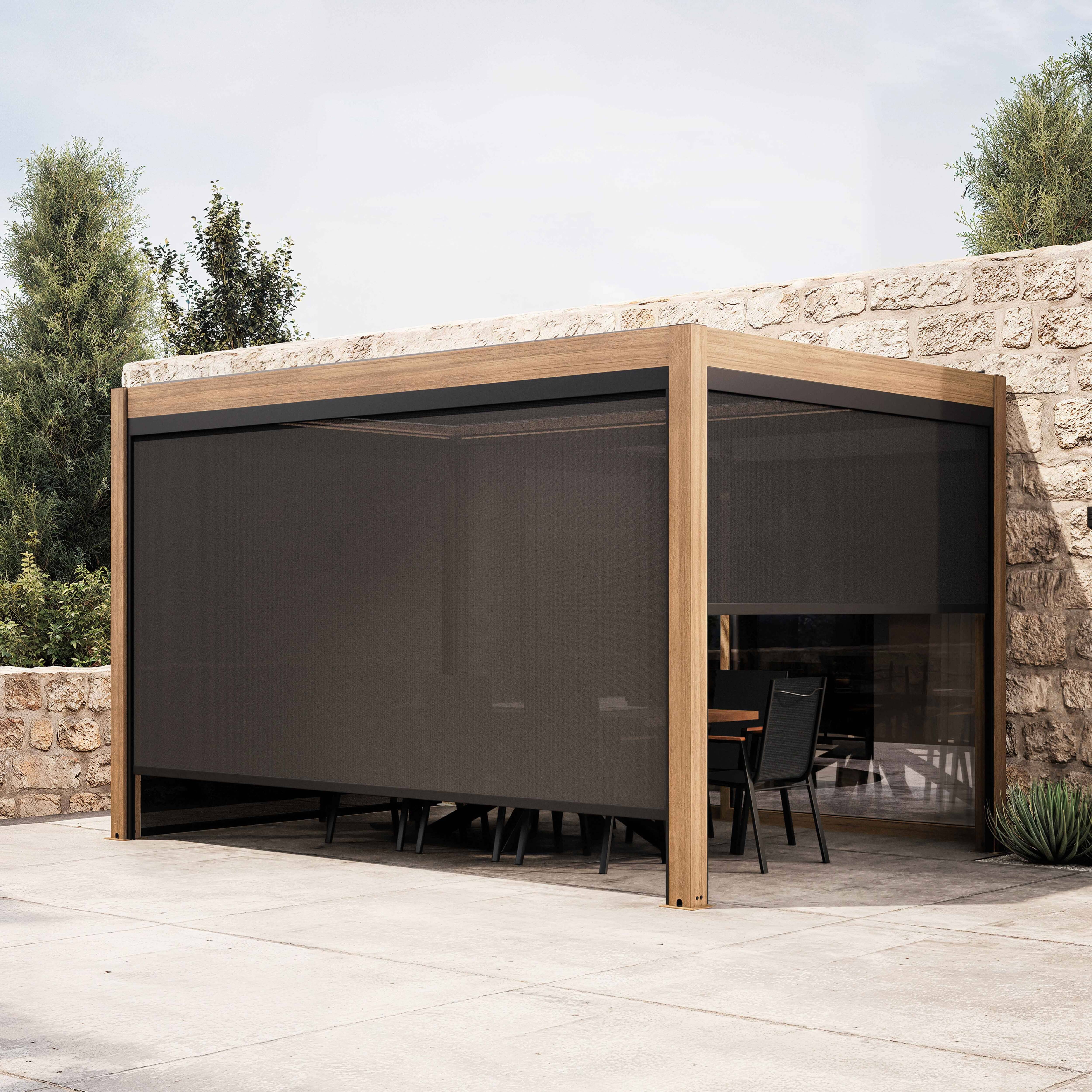 Oviala - Pergola bioclimatique autoportée motorisée éclairée 3x4m et 3 stores Kavala - Oviala - Image 1