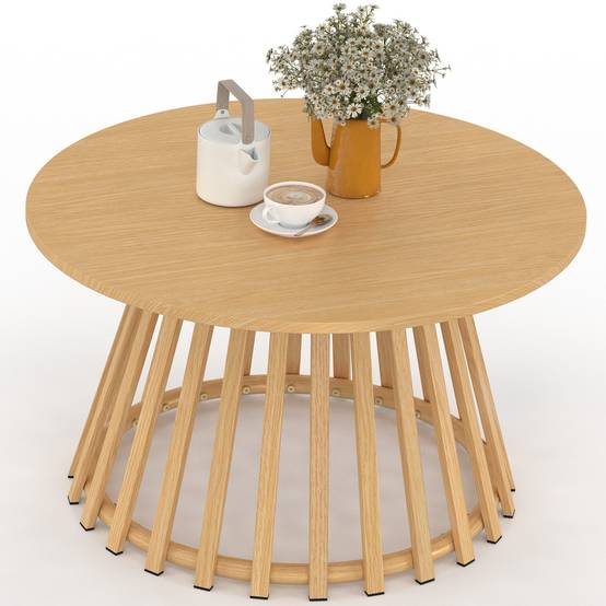 IDMARKET - Table basse de jardin ronde 70 cm SOLAL avec pied lattes en métal effet bois - Image 2