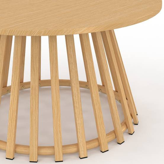 IDMARKET - Table basse de jardin ronde 70 cm SOLAL avec pied lattes en métal effet bois - Image 5