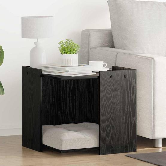 Meuble cache-litière pour chat design moderne en bois pour intérieur Chêne Noir – ComfortXL Pet Living - Image 1