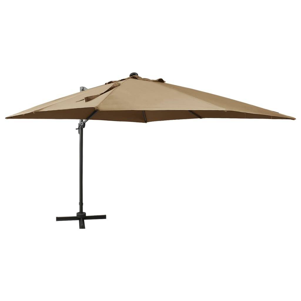 Helloshop26 - Parasol meuble de jardin déporté avec mât et lumières led 300 cm taupe - Image 1