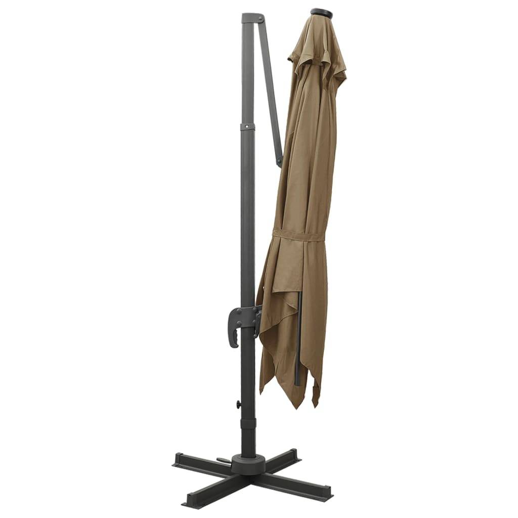 Helloshop26 - Parasol meuble de jardin déporté avec mât et lumières led 300 cm taupe - Image 3