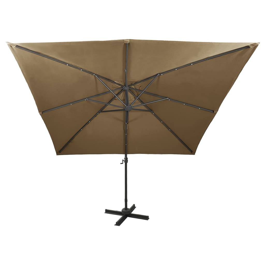 Helloshop26 - Parasol meuble de jardin déporté avec mât et lumières led 300 cm taupe - Image 4