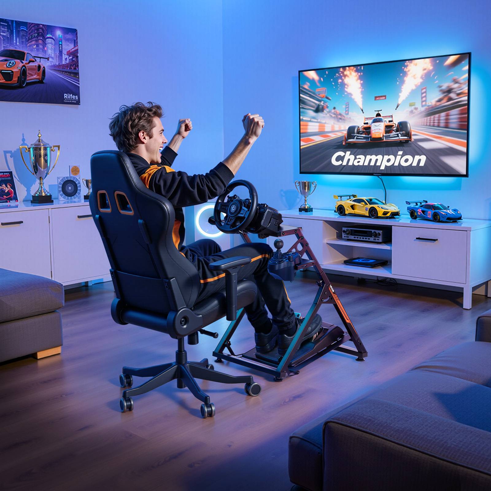 VEVOR Support volant course cockpit pliable. Compatible Logitech, Thrustmaster. Pédales non incluses. - Image 8