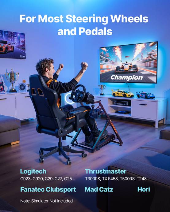 VEVOR Support volant course cockpit pliable. Compatible Logitech, Thrustmaster. Pédales non incluses. - Image 2