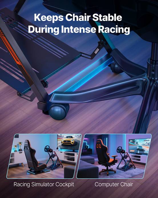 VEVOR Support volant course cockpit pliable. Compatible Logitech, Thrustmaster. Pédales non incluses. - Image 5