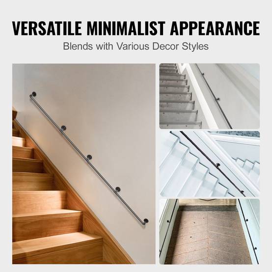 VEVOR Rampe murale 3.96m, acier, charge 200kg/tube, 4 tubes 32mm, 5 supports, intérieur/extérieur. - Image 6