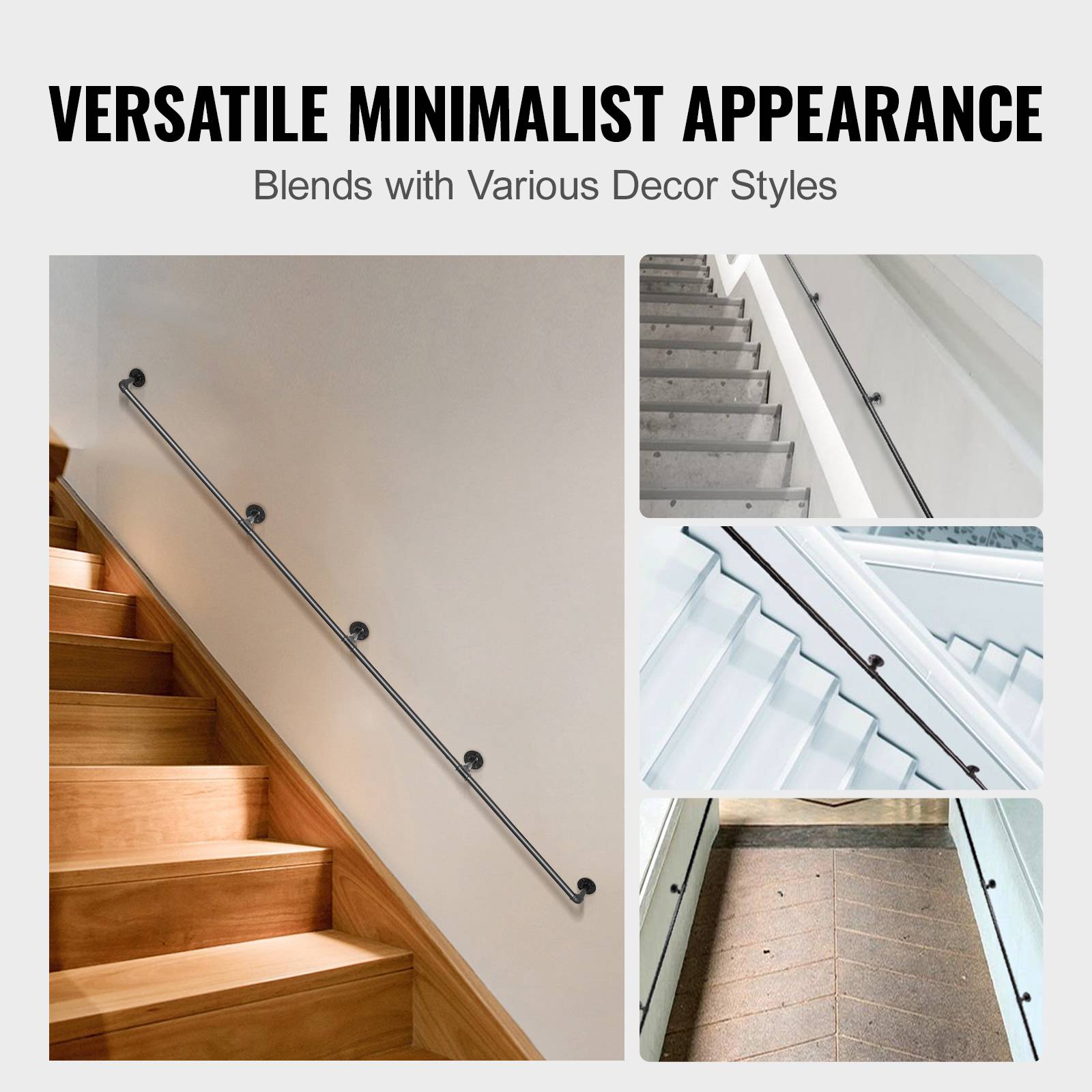 VEVOR Rampe murale 3.96m, acier, charge 200kg/tube, 4 tubes 32mm, 5 supports, intérieur/extérieur. - Image 6