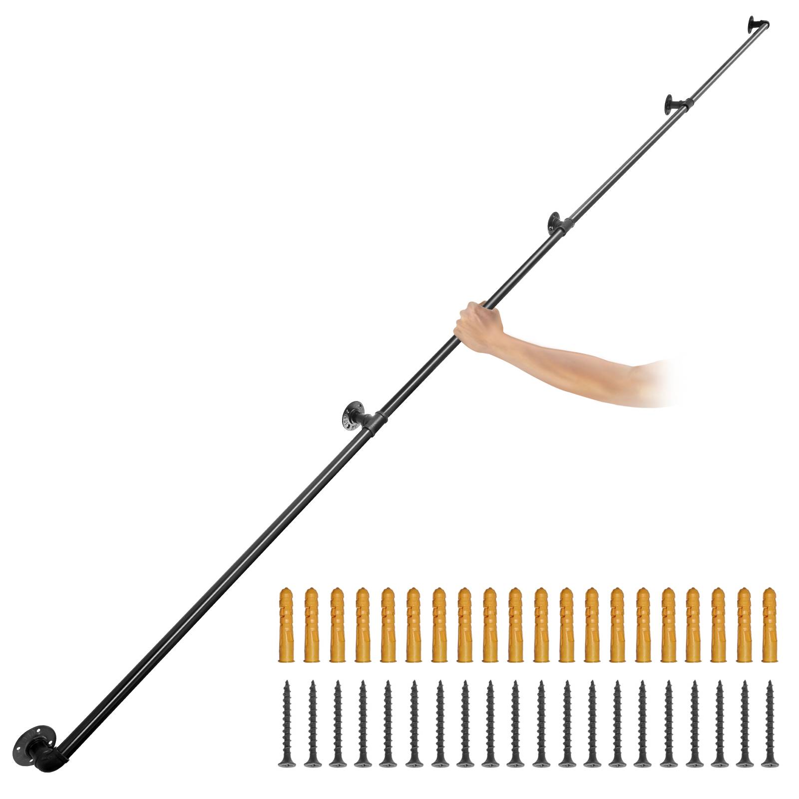 VEVOR Rampe murale 3.96m, acier, charge 200kg/tube, 4 tubes 32mm, 5 supports, intérieur/extérieur. - Image 1