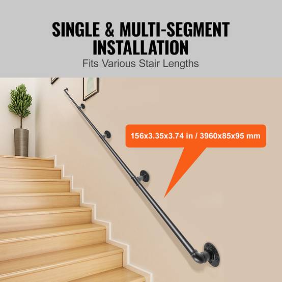 VEVOR Rampe murale 3.96m, acier, charge 200kg/tube, 4 tubes 32mm, 5 supports, intérieur/extérieur. - Image 4