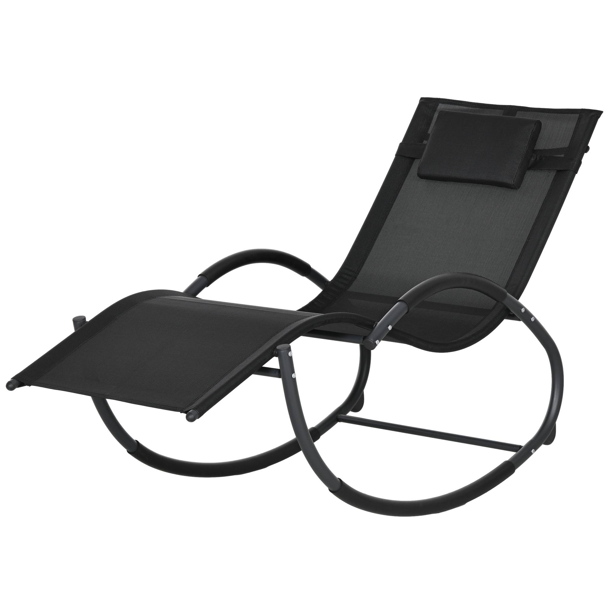 Chaise longue à bascule avec tétière utilisation extérieure intérieure noir - Image 2