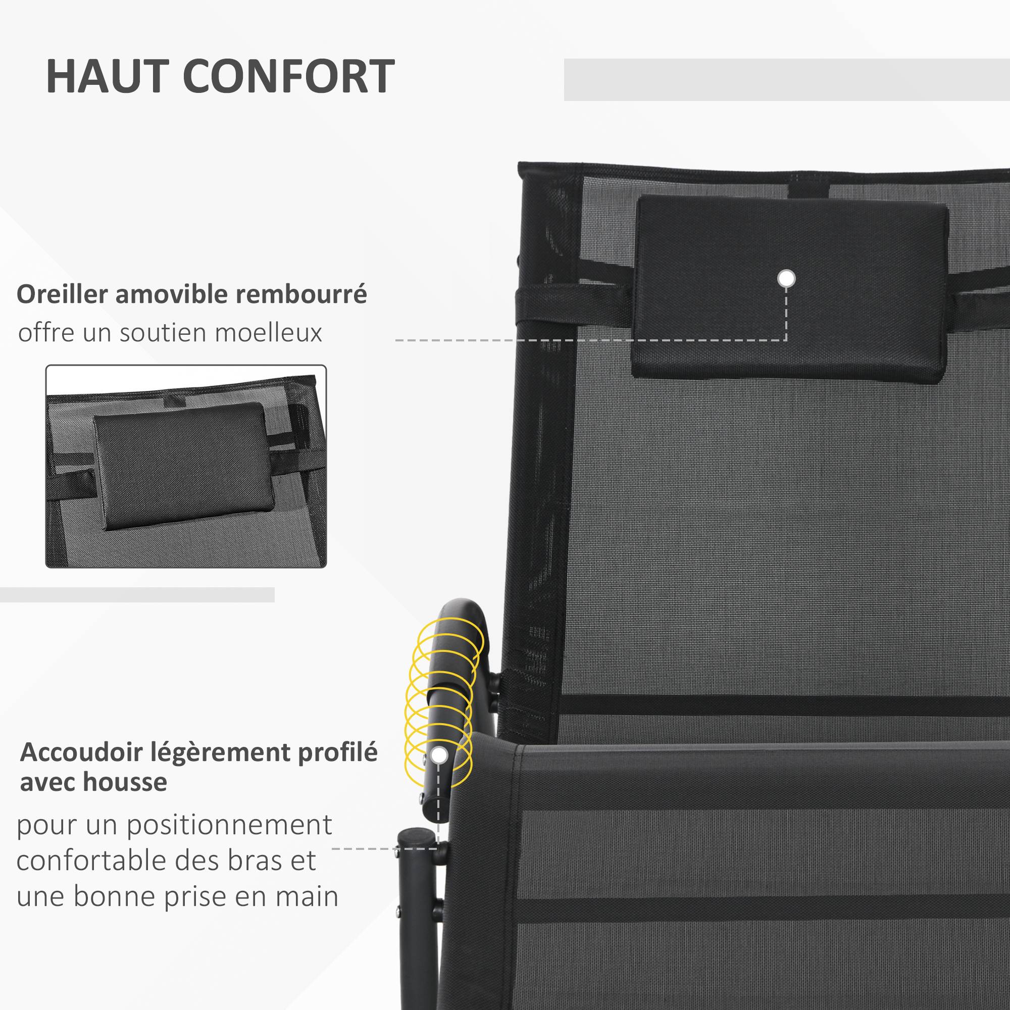 Chaise longue à bascule avec tétière utilisation extérieure intérieure noir - Image 6