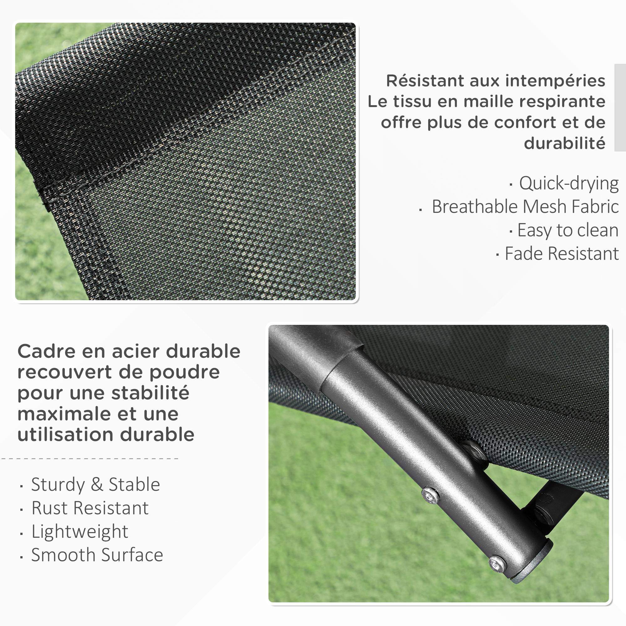 Chaise longue à bascule avec tétière utilisation extérieure intérieure noir - Image 8