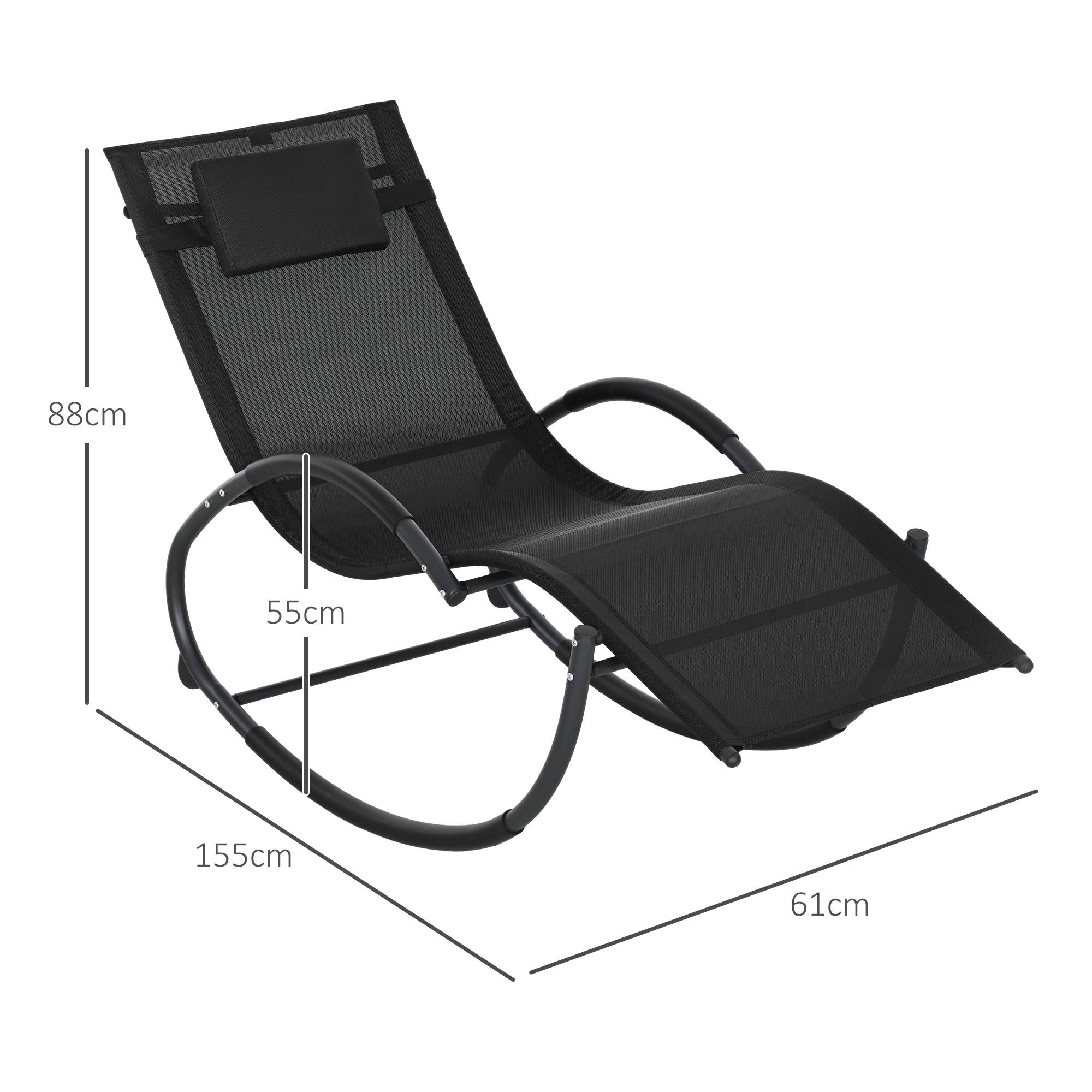 Chaise longue à bascule avec tétière utilisation extérieure intérieure noir - Image 5