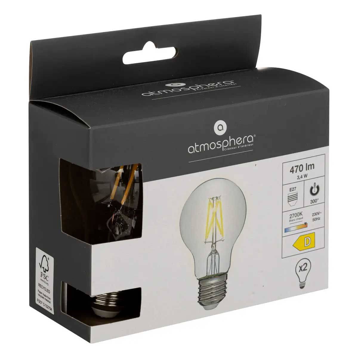 Atmosphera - Lot de 2 Ampoules LED "A60" 10cm Transparent - Image 3