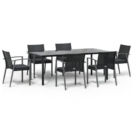 Ensemble Table et Chaises de Jardin pour 6 en Polyrotin Noir, Table XXL 200cm avec Plateau Verre – ComfortXL Outdoor Living - Image 2