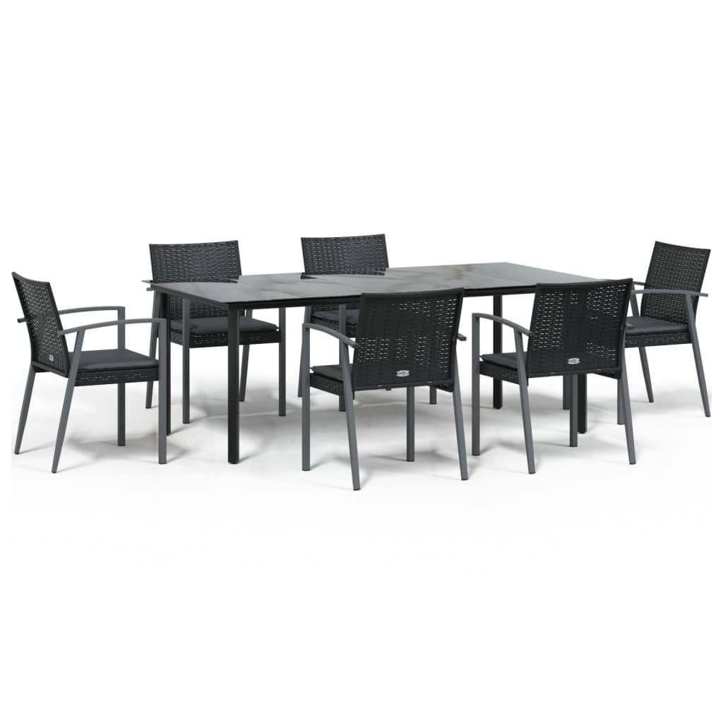 Ensemble Table et Chaises de Jardin pour 6 en Polyrotin Noir, Table XXL 200cm avec Plateau Verre – ComfortXL Outdoor Living - Image 2
