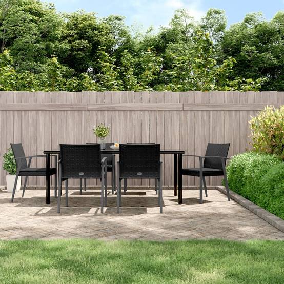 Ensemble Table et Chaises de Jardin pour 6 en Polyrotin Noir, Table XXL 200cm avec Plateau Verre – ComfortXL Outdoor Living - Image 1