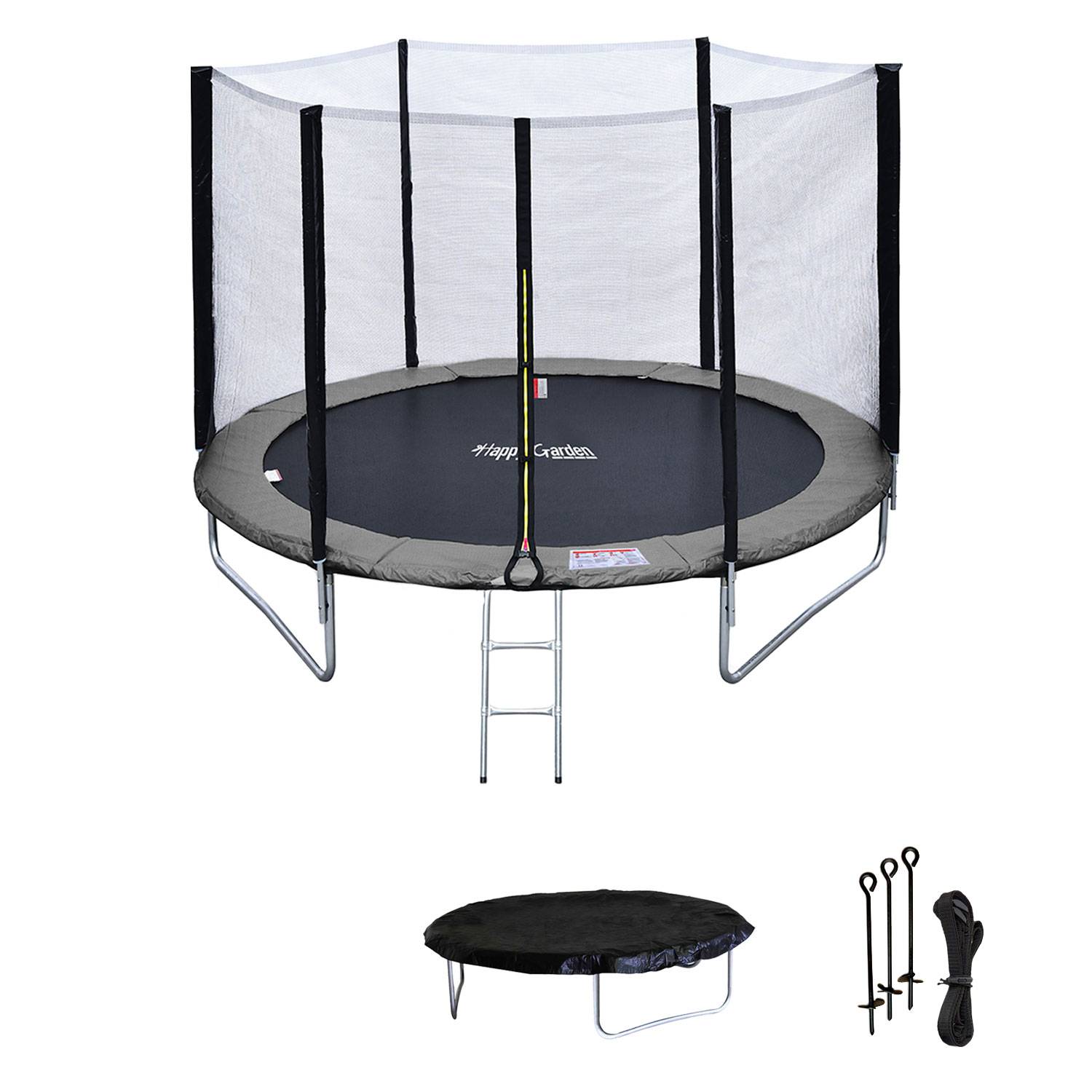 Pack Premium Trampoline 245cm réversible rose / gris CANBERRA + filet, échelle, bâche et kit d'ancrage - HAPPY GARDEN - Image 2