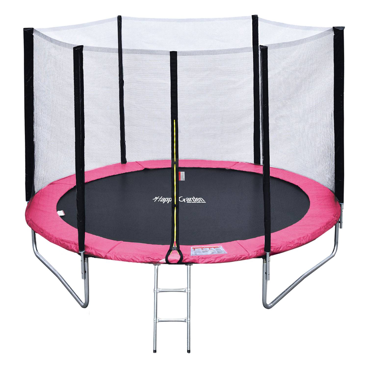Pack Premium Trampoline 245cm réversible rose / gris CANBERRA + filet, échelle, bâche et kit d'ancrage - HAPPY GARDEN - Image 1