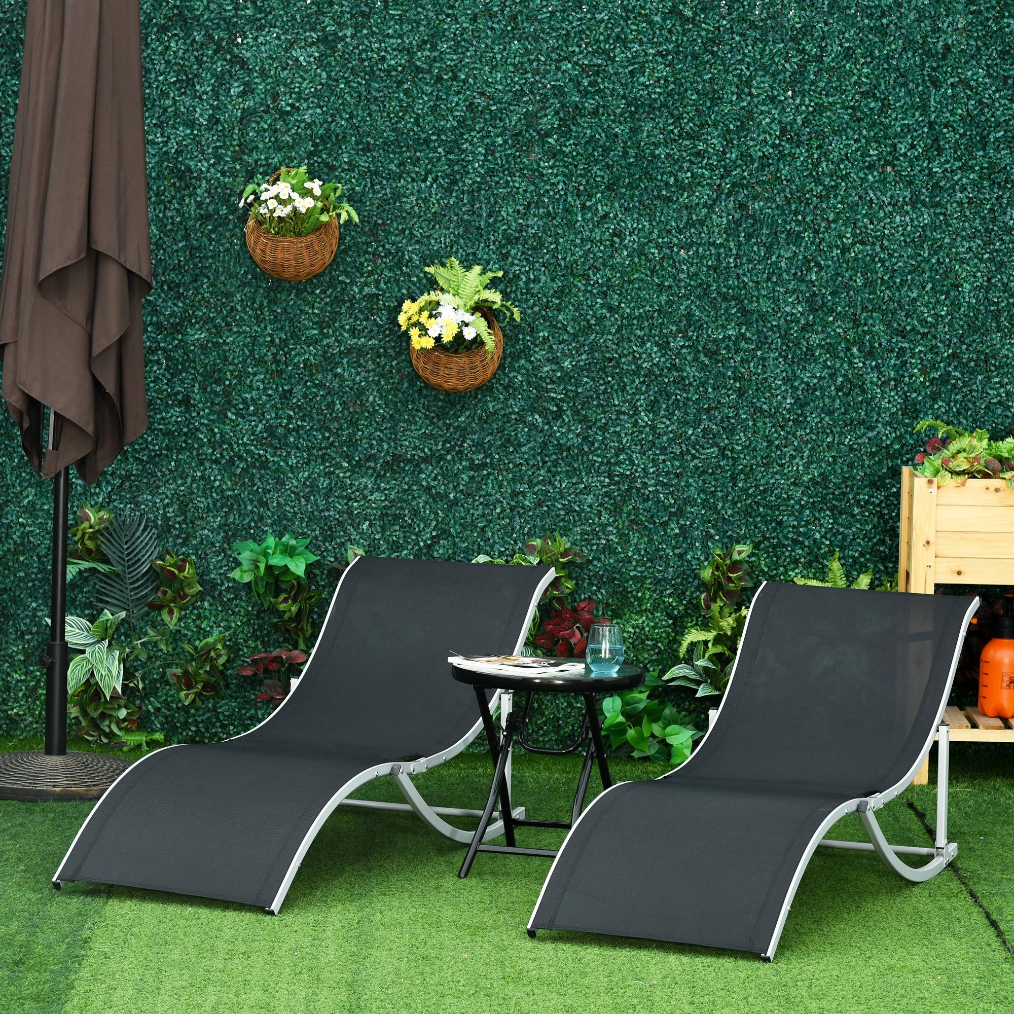 Lot de 2 transats de jardin pliables aluminium et textilène, 61x165x63 cm, noir - Image 4