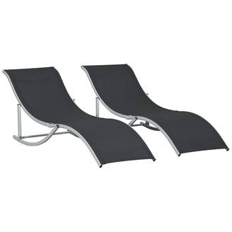 Lot de 2 transats de jardin pliables aluminium et textilène, 61x165x63 cm, noir