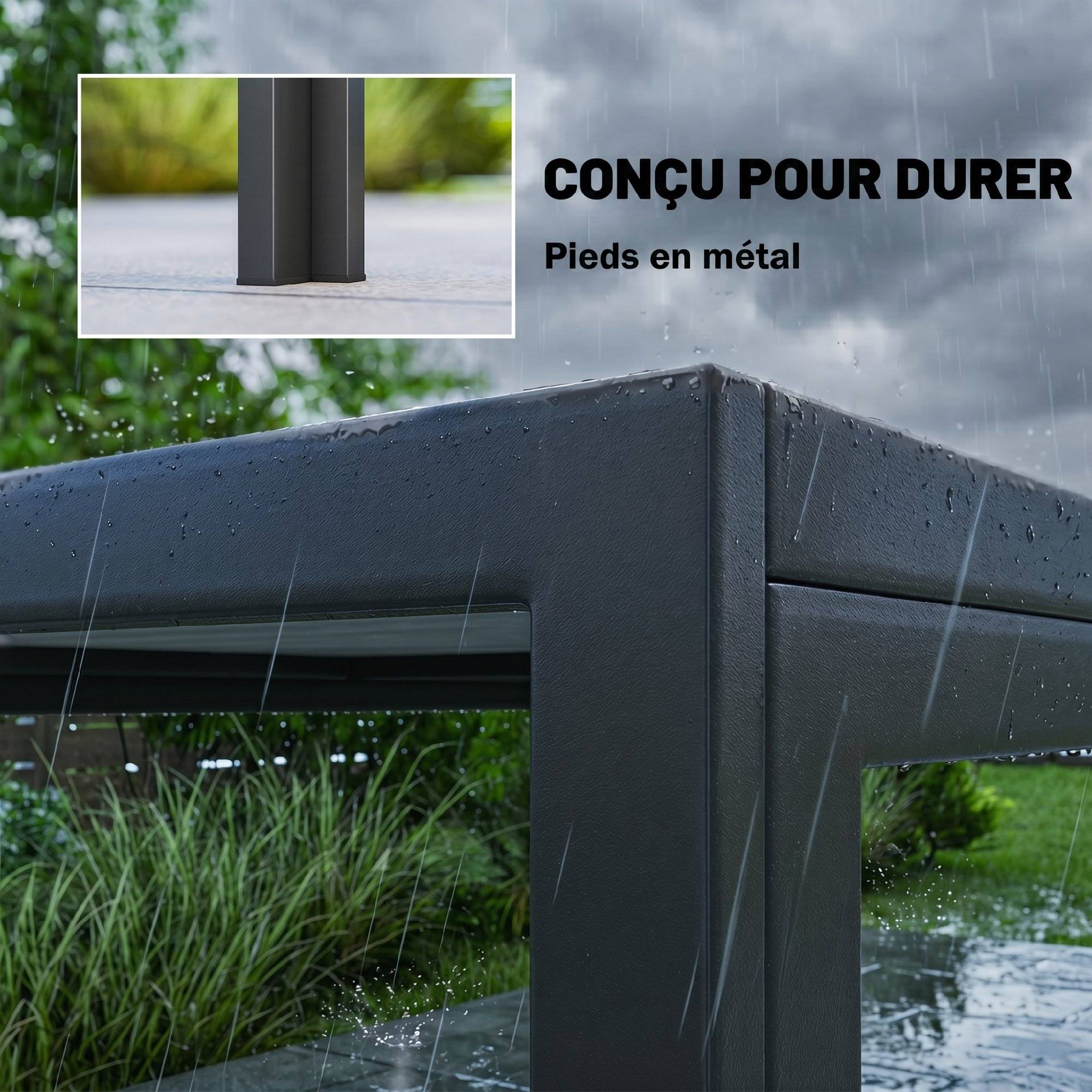 Table de jardin pour 4 à 6 personnes, table à manger extérieure avec plateau à effet bois, 150 x 80 x 74 cm, gris - Image 9