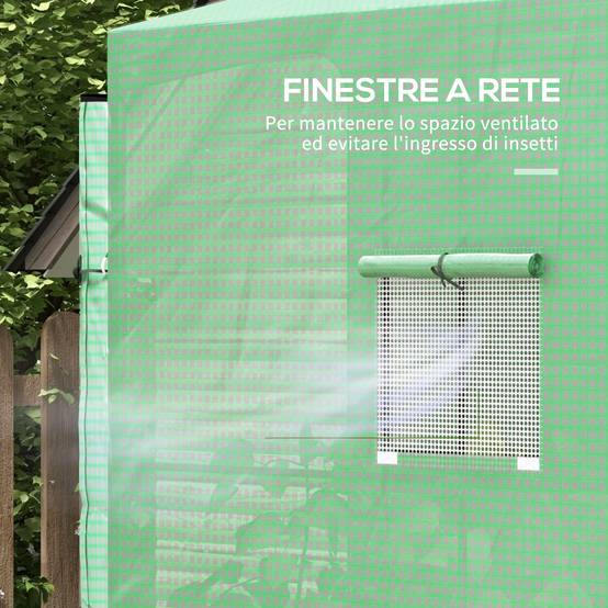 Serre adossée murale acier PE extérieur plantes grimpantes 2 portes 200x80x200cm vert - ComfortXL Outdoor Living - Image 7