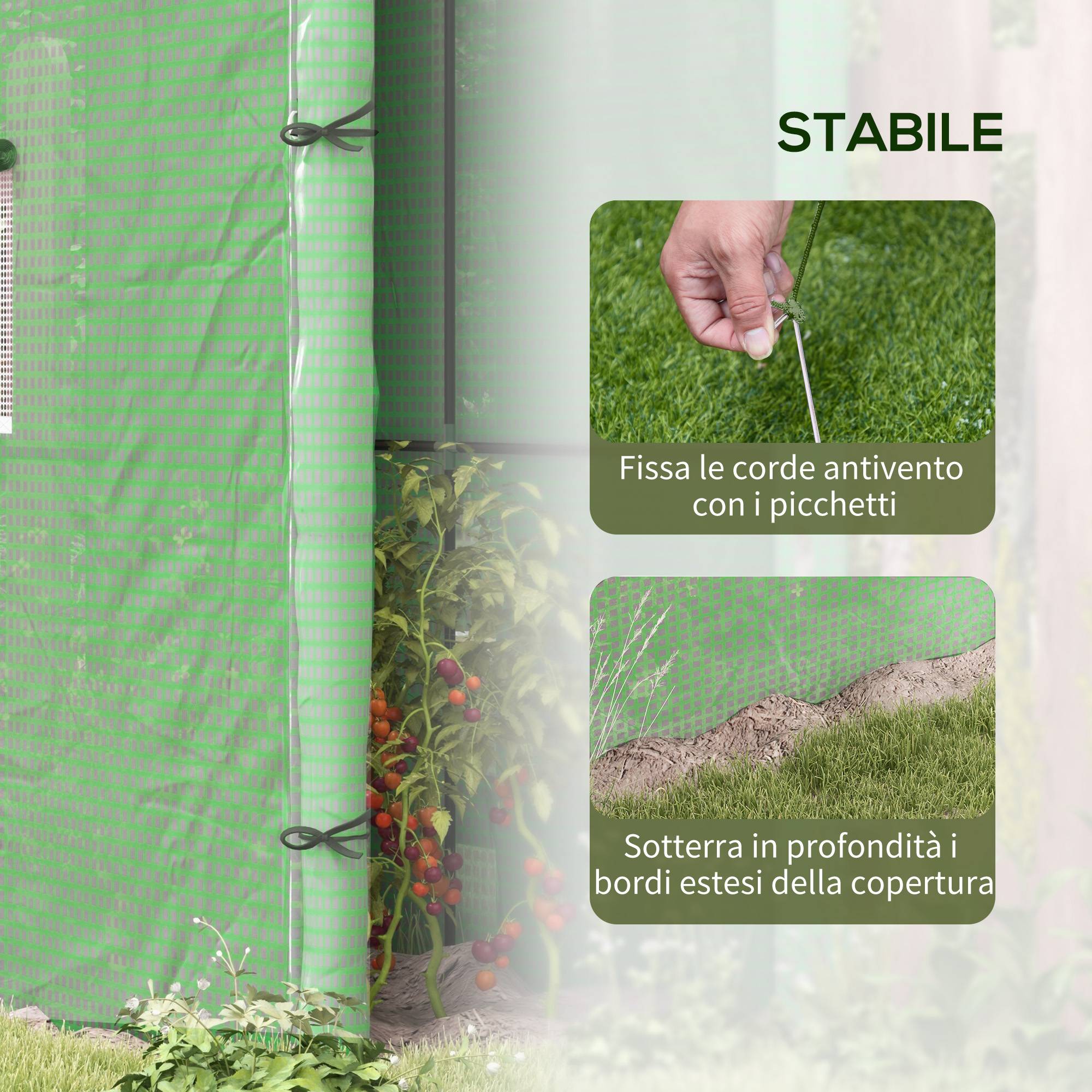 Serre adossée murale acier PE extérieur plantes grimpantes 2 portes 200x80x200cm vert - ComfortXL Outdoor Living - Image 8