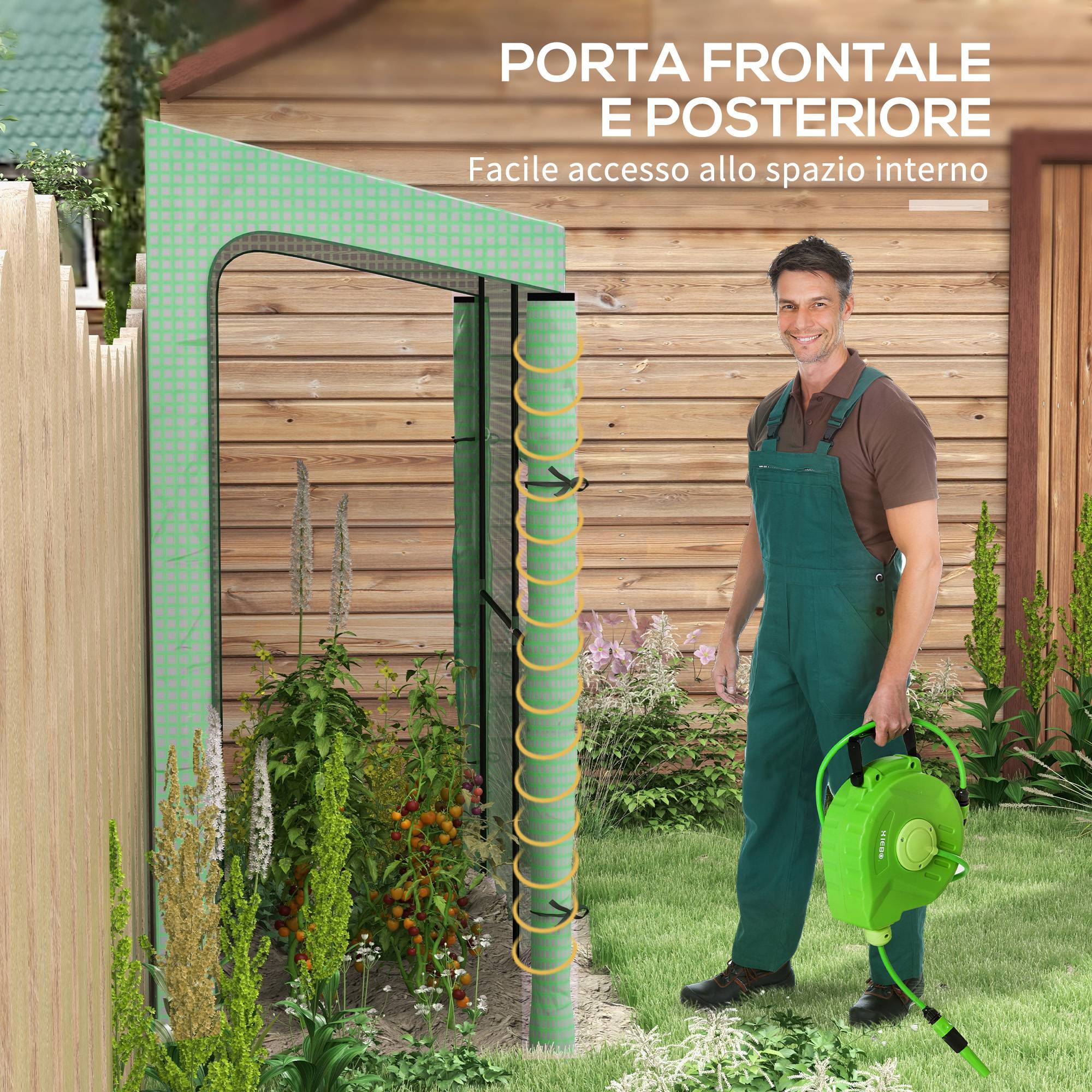 Serre adossée murale acier PE extérieur plantes grimpantes 2 portes 200x80x200cm vert - ComfortXL Outdoor Living - Image 6