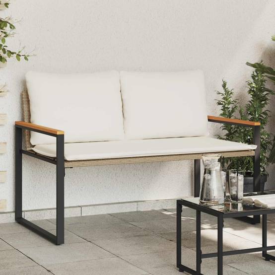 Canapé 2 Places Résine et Acacia Salon de Jardin Confort Beige et Crème – ComfortXL Outdoor Living - Image 1