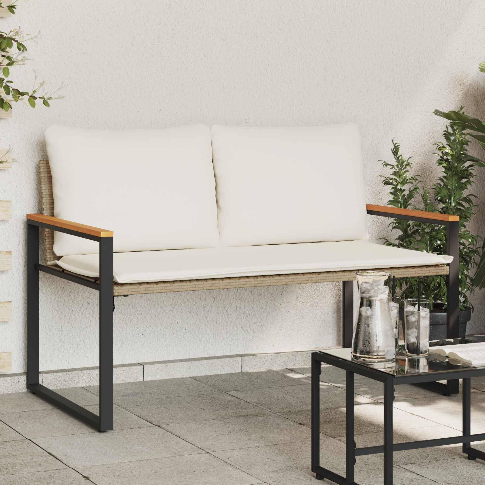 Canapé 2 Places Résine et Acacia Salon de Jardin Confort Beige et Crème – ComfortXL Outdoor Living - Image 1