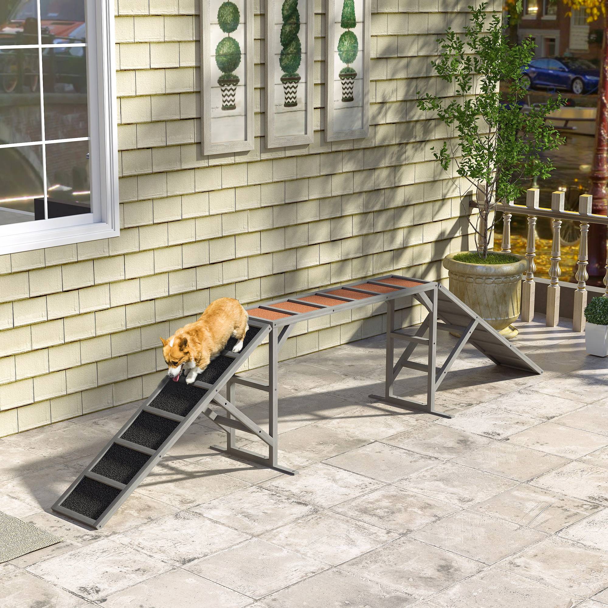 ComfortXL - Passerelle agilité chien en bois de sapin 335 x 55 x 60 cm grise antidérapante - ComfortXL Outdoor Living - Image 4