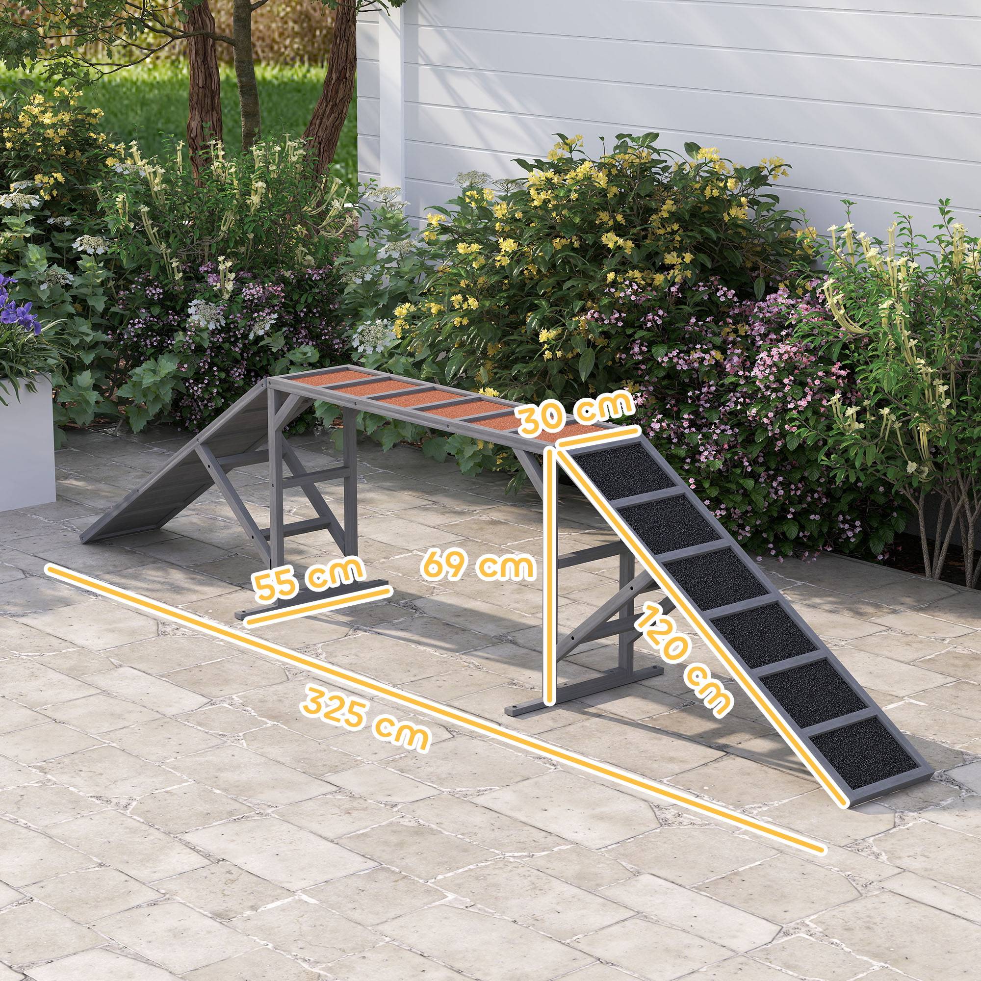 ComfortXL - Passerelle agilité chien en bois de sapin 335 x 55 x 60 cm grise antidérapante - ComfortXL Outdoor Living - Image 5