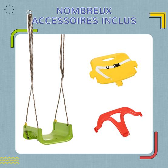 Siège de balançoire évolutif 3-en-1 enfant, dossier et barre T amovibles, hauteur ajustable, utilisable en intérieur et extérieur - Image 8