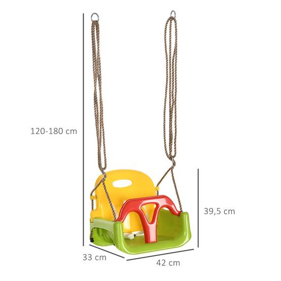 Siège de balançoire évolutif 3-en-1 enfant, dossier et barre T amovibles, hauteur ajustable, utilisable en intérieur et extérieur - Image 3