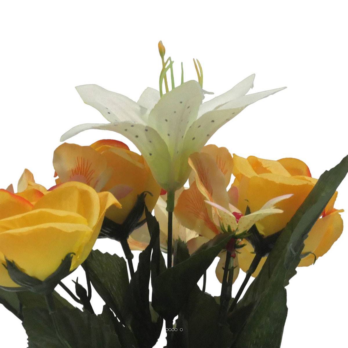 Pot pour cimetière de bouton de Rose, Orchidée et Lys artificiels Jaune- Toussaint - couleur: Jaune - Image 3