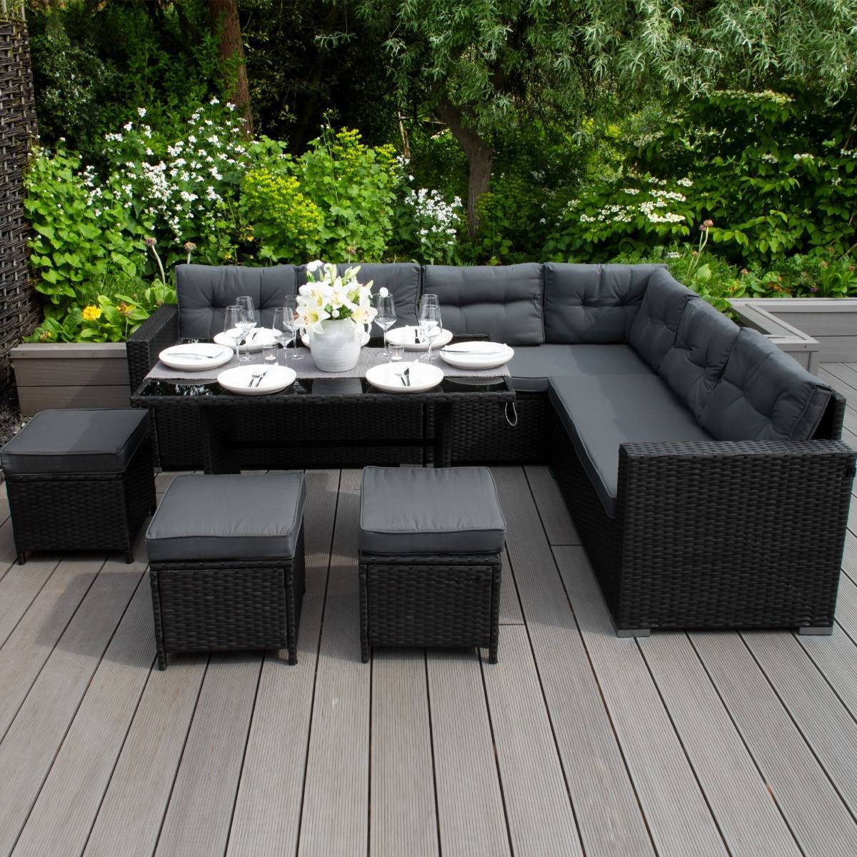 Monstershop - Salon de Jardin en Rotin 9 Personnes – Noir - Image 3