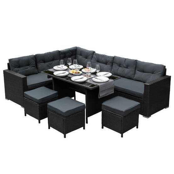 Monstershop - Salon de Jardin en Rotin 9 Personnes – Noir - Image 2