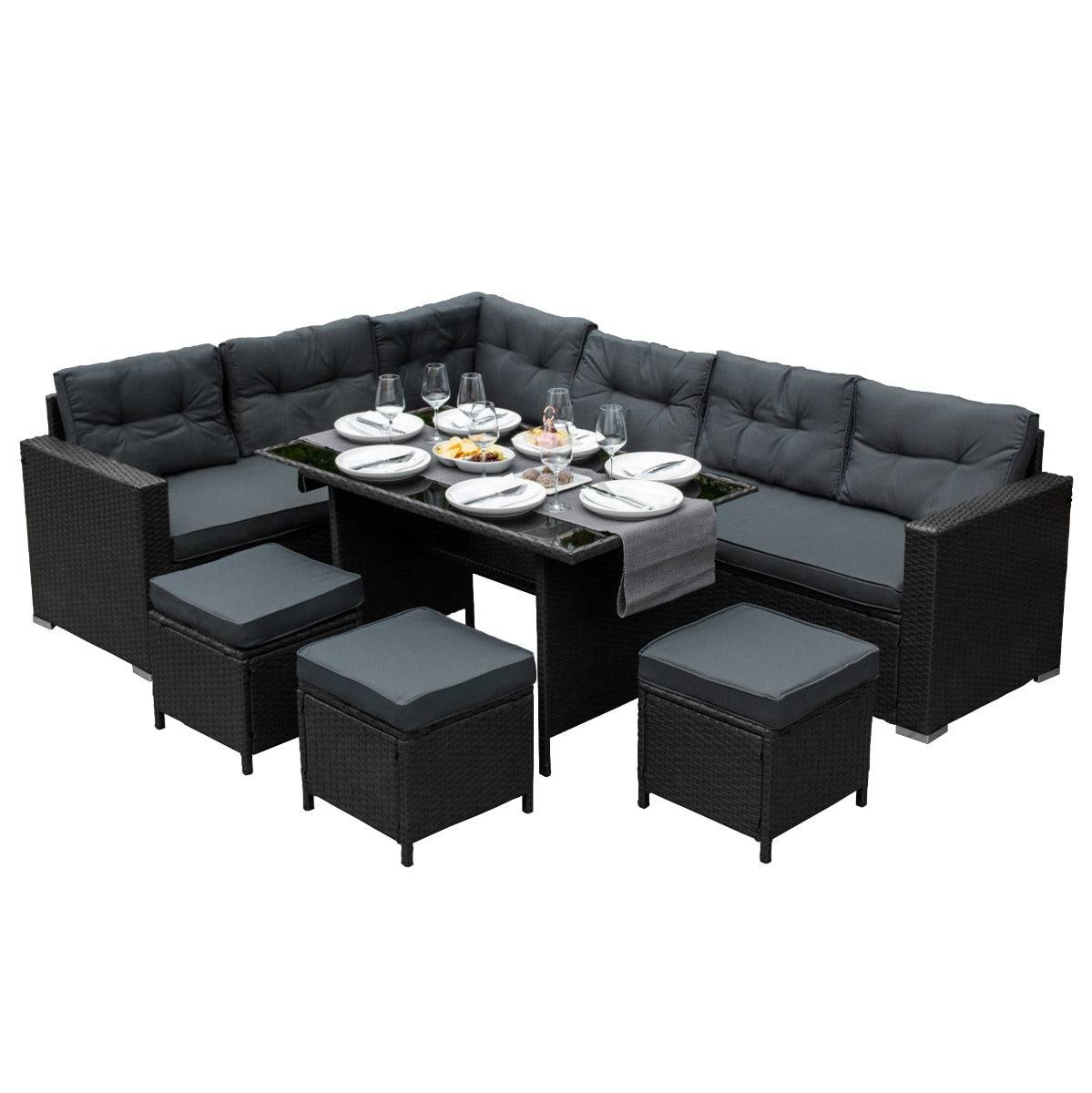 Monstershop - Salon de Jardin en Rotin 9 Personnes – Noir - Image 2