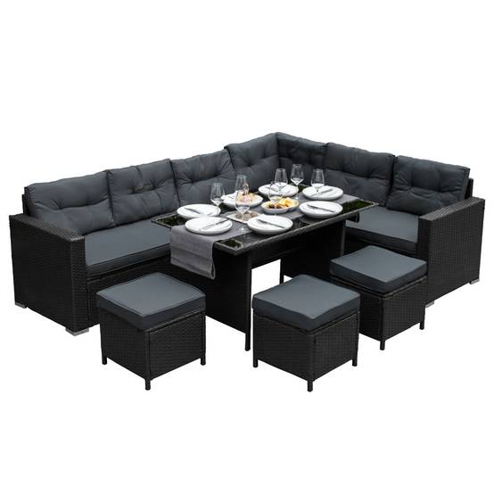 Monstershop - Salon de Jardin en Rotin 9 Personnes – Noir - Image 1
